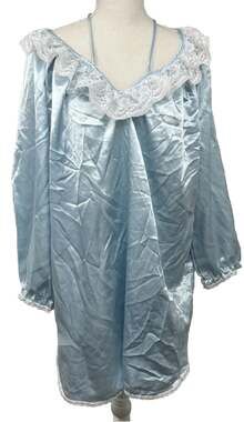 Vintage LADY CAMEO Dallas Satin Lace Puff Long Sleeve Nightgown Dress Union USA